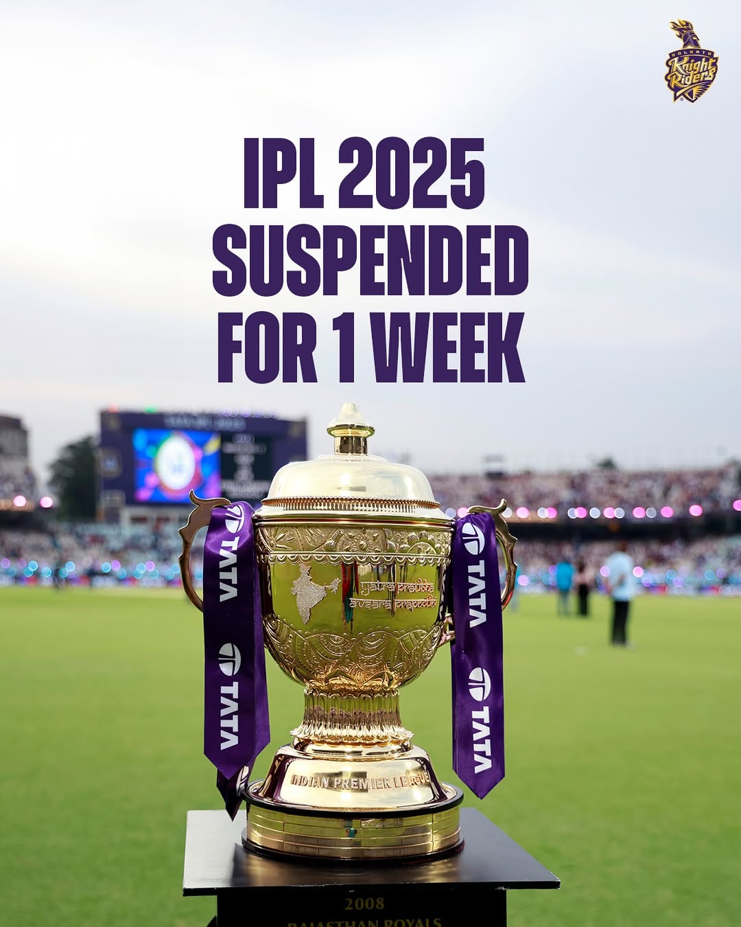TATA IPL 2025 has been suspended for one week. We stand together with our Indian Armed Forces. Jai Hind